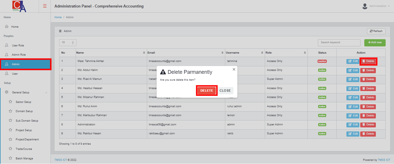Comprehensive Accounting(CA) Administration Panel